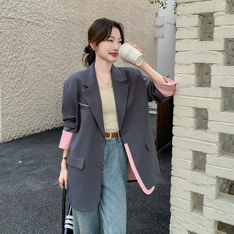 灰色韩系设计感休闲西装外套女2025年春季新款时尚减龄百搭小西服