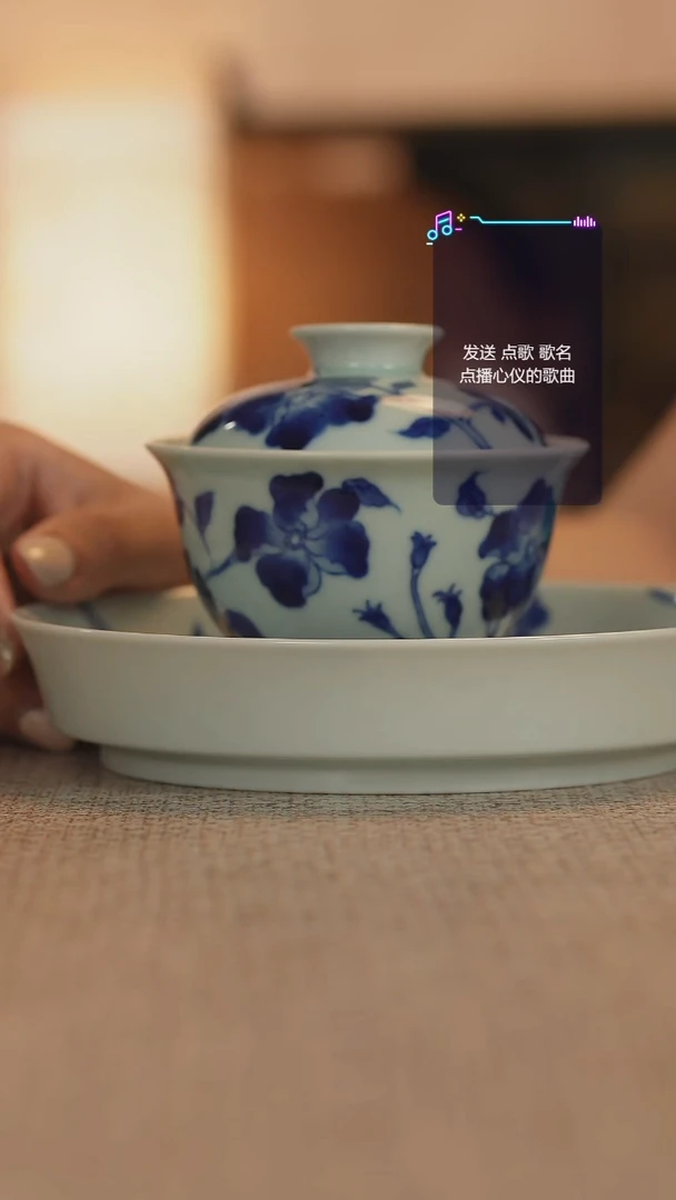其他景德镇手工手绘茶花三才盖碗