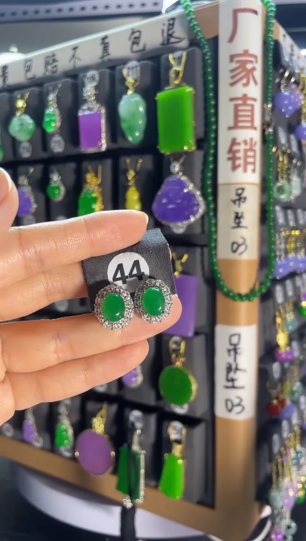 翡翠银S925镶嵌耳饰44