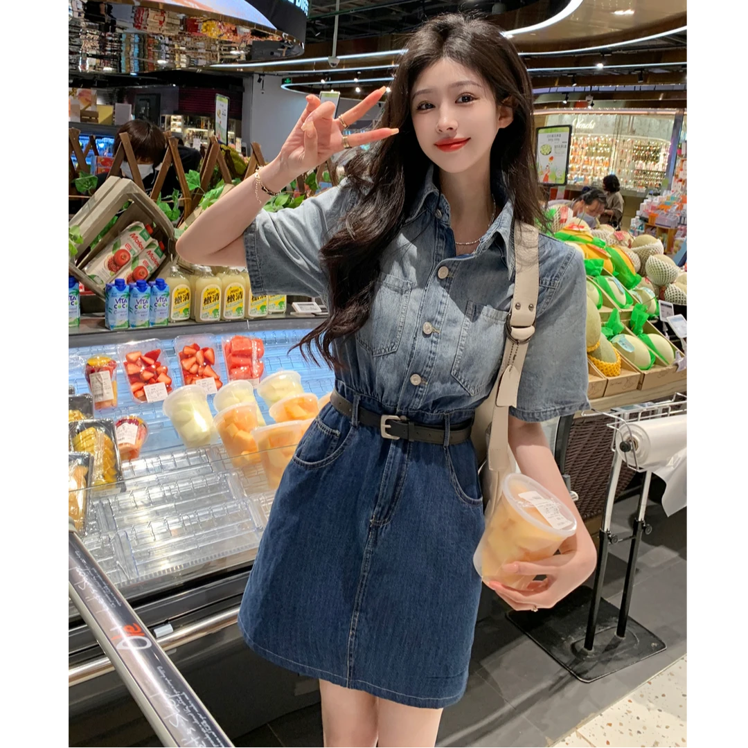 3513（无腰带）大码女装显瘦绝美气质设计感牛仔连衣裙2650