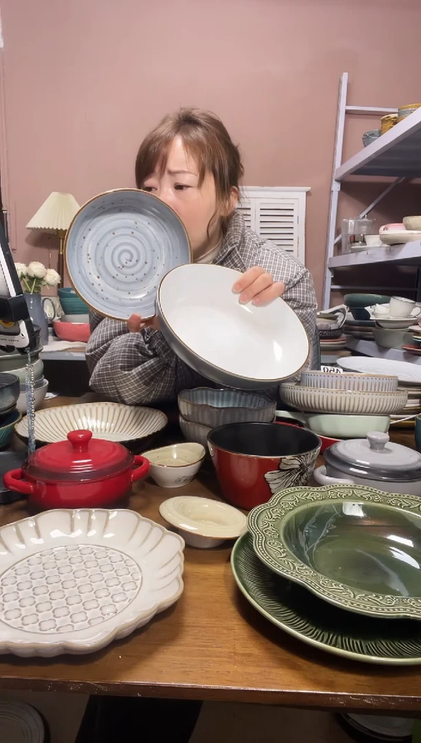 陶瓷微瑕（2个装）双耳+灰色深盘