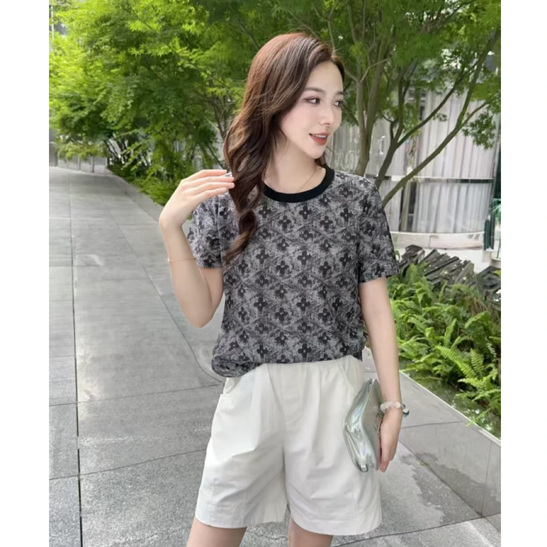 【锦衣服饰】ST 91223 欧货时尚百搭四叶草小花短袖T恤