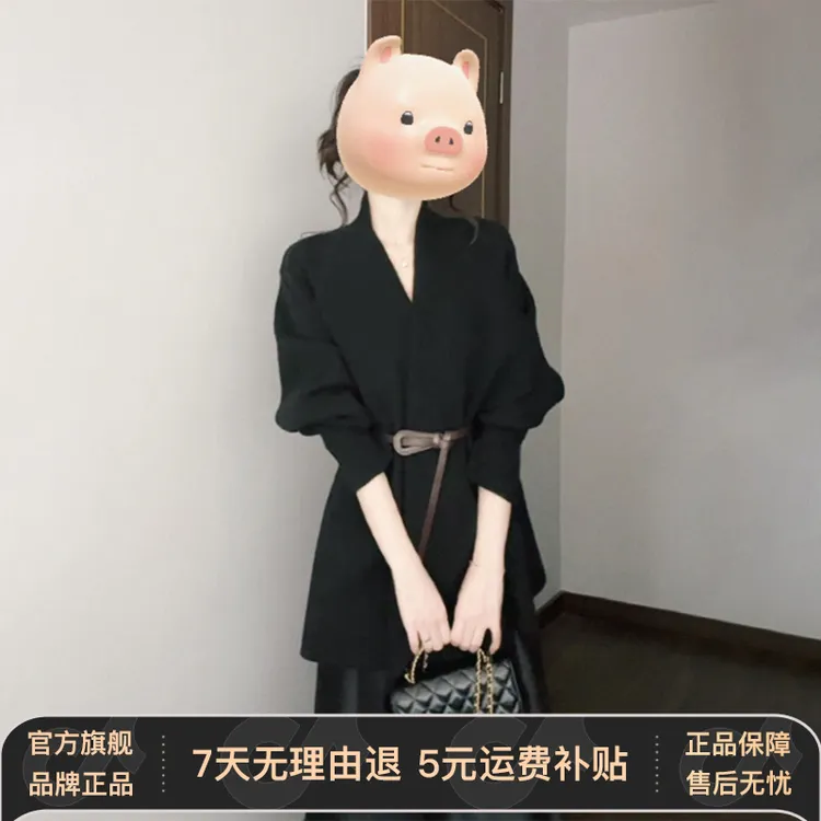 赫本风黑色毛衣针织开衫外套女秋冬2025新款慵懒风高级感宽松上衣