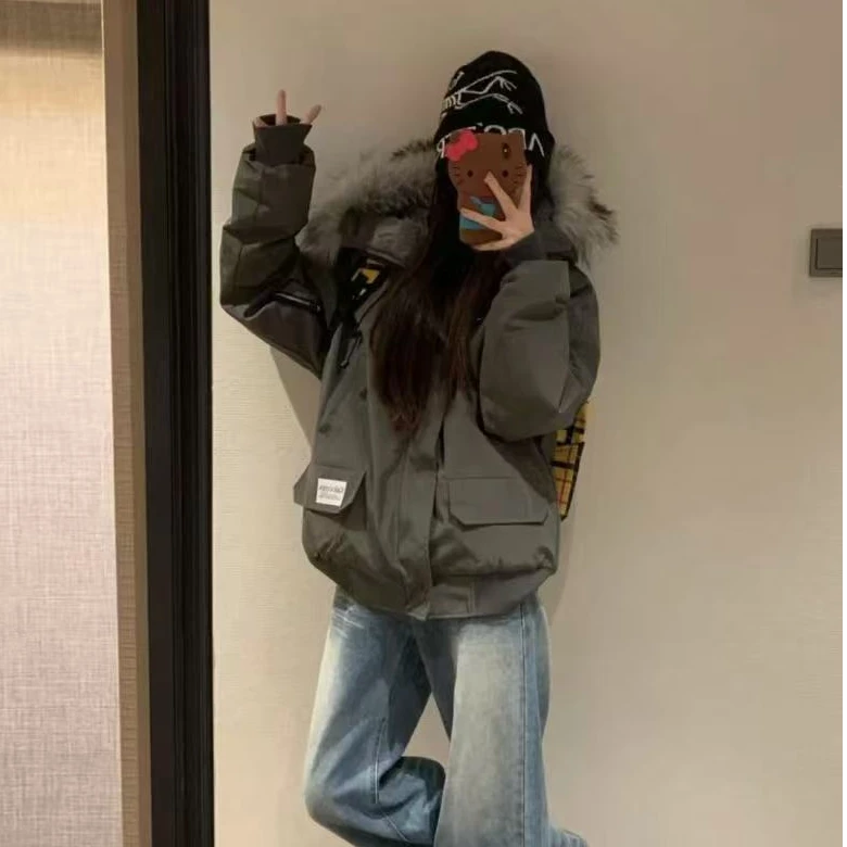 大毛领工装派克服学生棉服女冬季加厚美式高级感棉服保暖外套