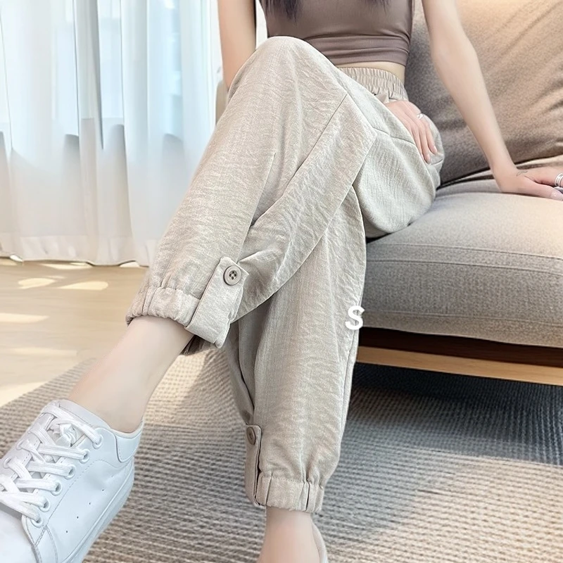 休闲洋气通勤卫裤夏季新款2025哈伦冰丝运动裤薄款裤子工装夏季女