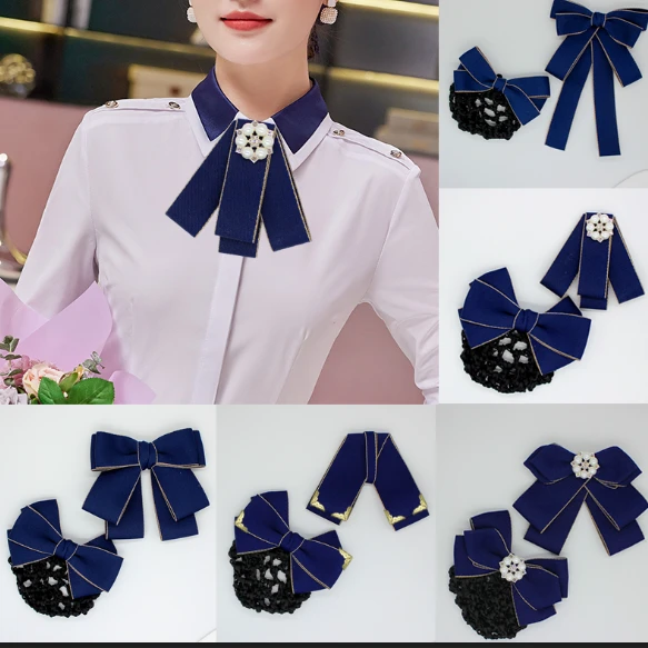 领结女小香风职业系带蝴蝶结领花教师银行职业衬衣配饰品头花套装