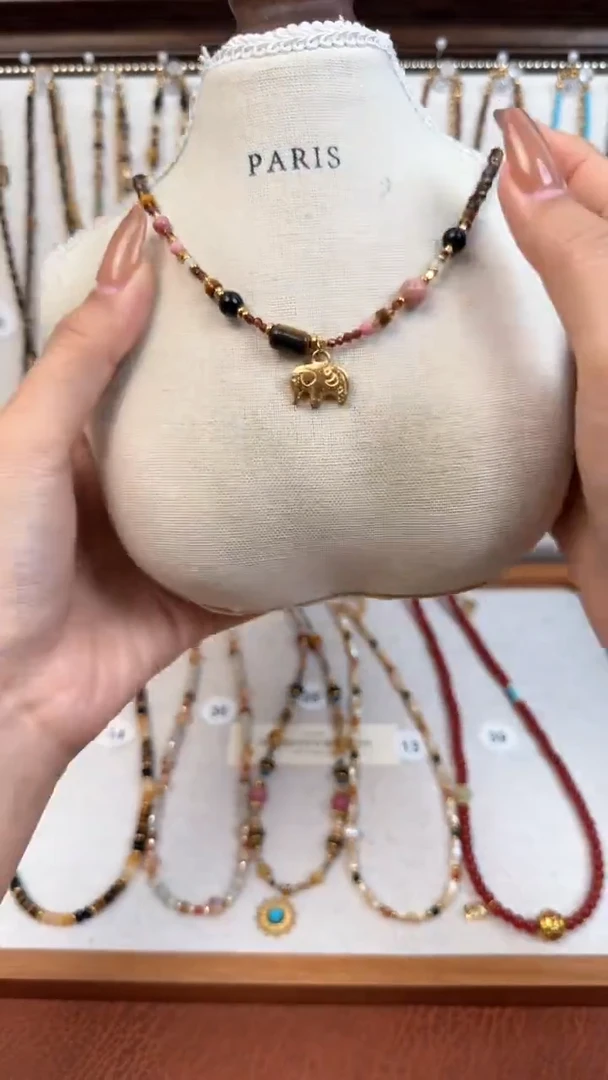 项链钛钢石英质玉小象