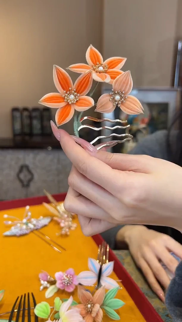 刺绣非遗绒花（发饰）