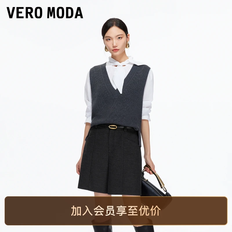 Vero Moda休闲裤25冬季新款双口袋压褶腰带短裤显高显瘦时尚百搭