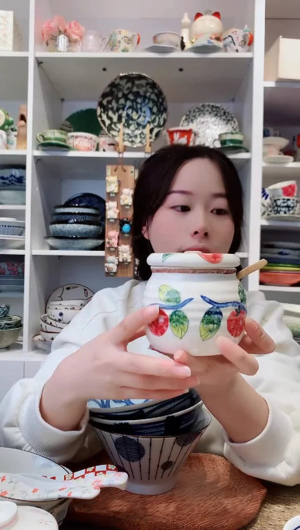 陶瓷美浓烧柿柿如意调料罐