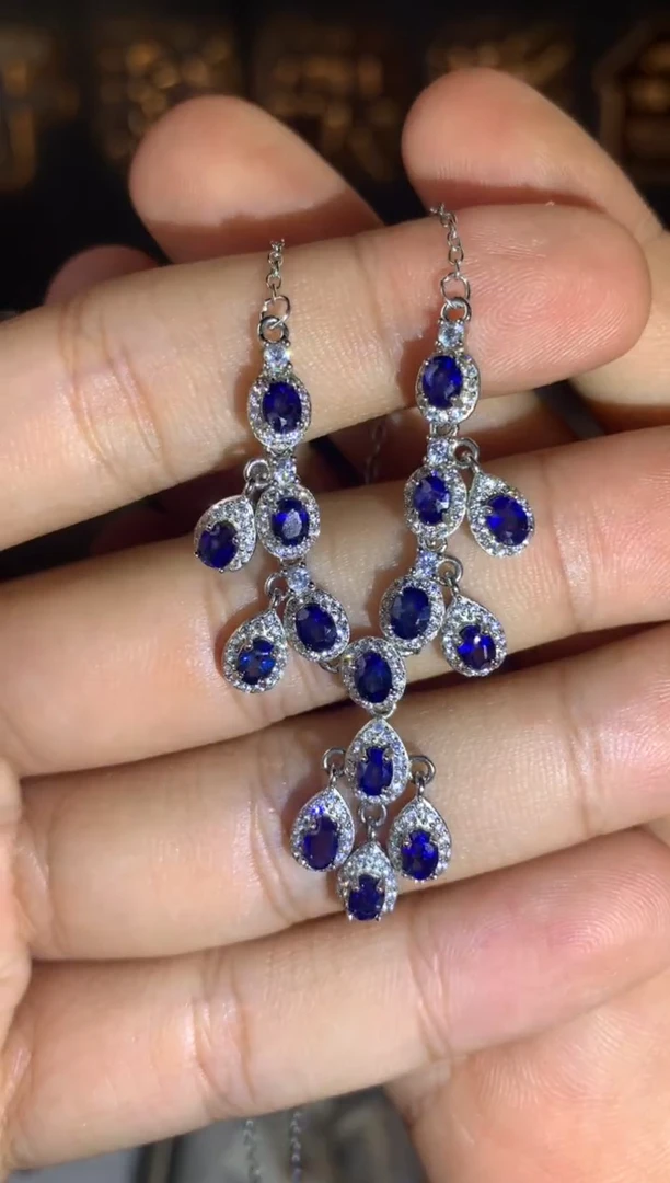 吊坠蓝宝石银S925镶嵌皇家蓝