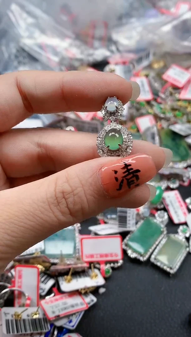 银S925镶嵌戒指翡翠天然A货缅甸翡翠
