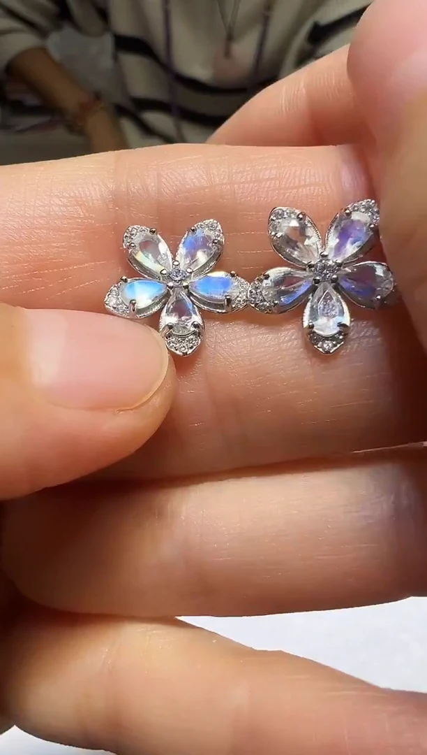 银S925镶嵌耳钉长石1220m044多样性发其一