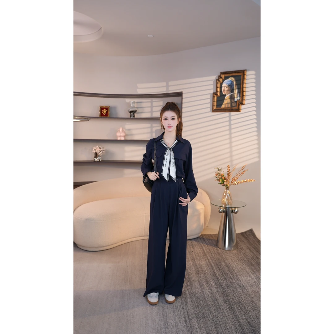 【一鸣专属】2025休闲气质翻领衬衫阔腿裤连体衣御姐轻熟高级感