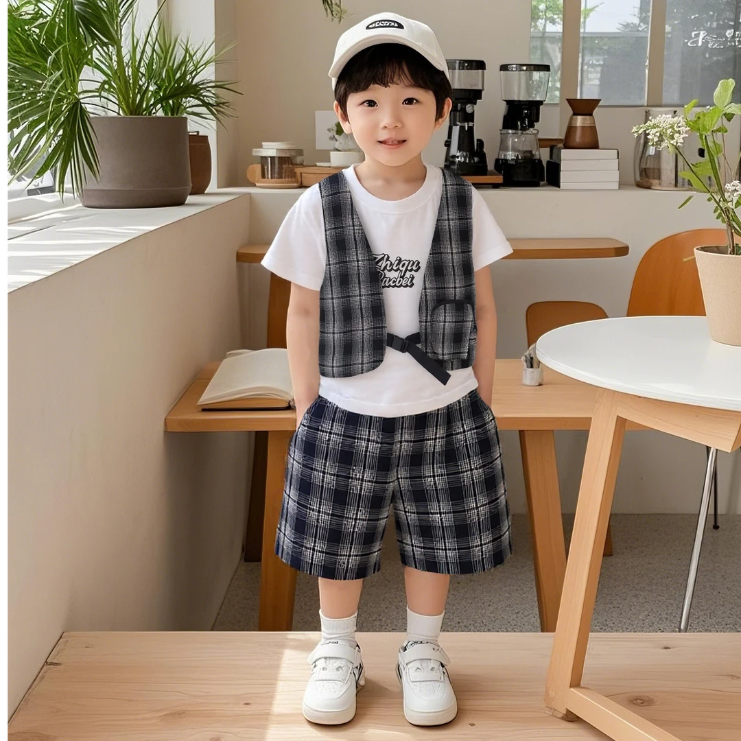 套头男休闲夏季薄款休闲风套装洋气时尚女童中大童宽松无袖