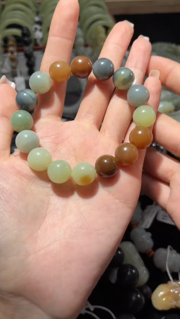 未镶嵌手串和田玉若羌楼兰三色微色差卡12圆珠手串确认收货返150