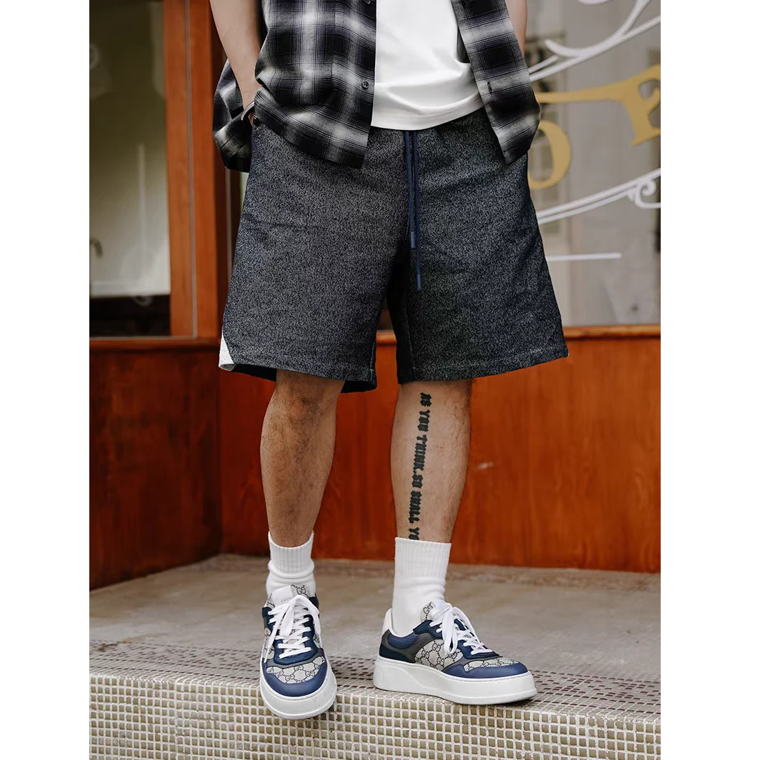 塔诺西 P070 日系抽绳花灰拼接短裤休闲裤卫裤五分裤宽松休闲男士