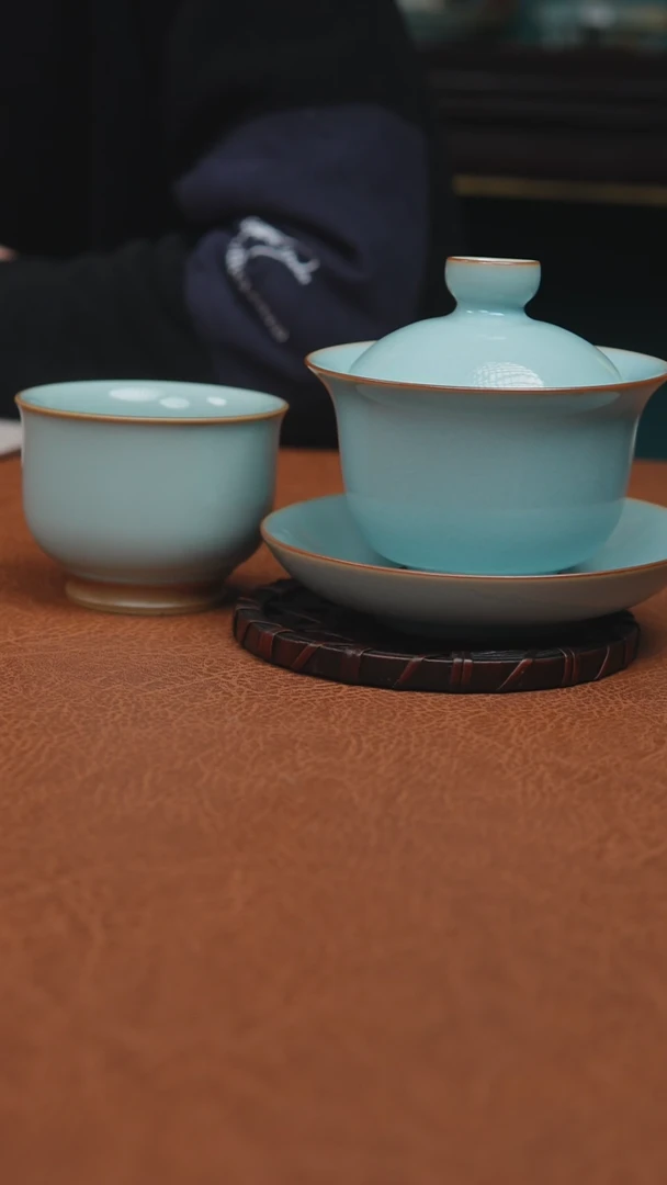 【闪购商品】杯汝州原产地原矿釉天青元宝盖碗+问清杯