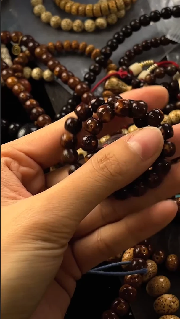 手串星月菩提精工级深珀花皮鼓珠直切8*7手串（B）