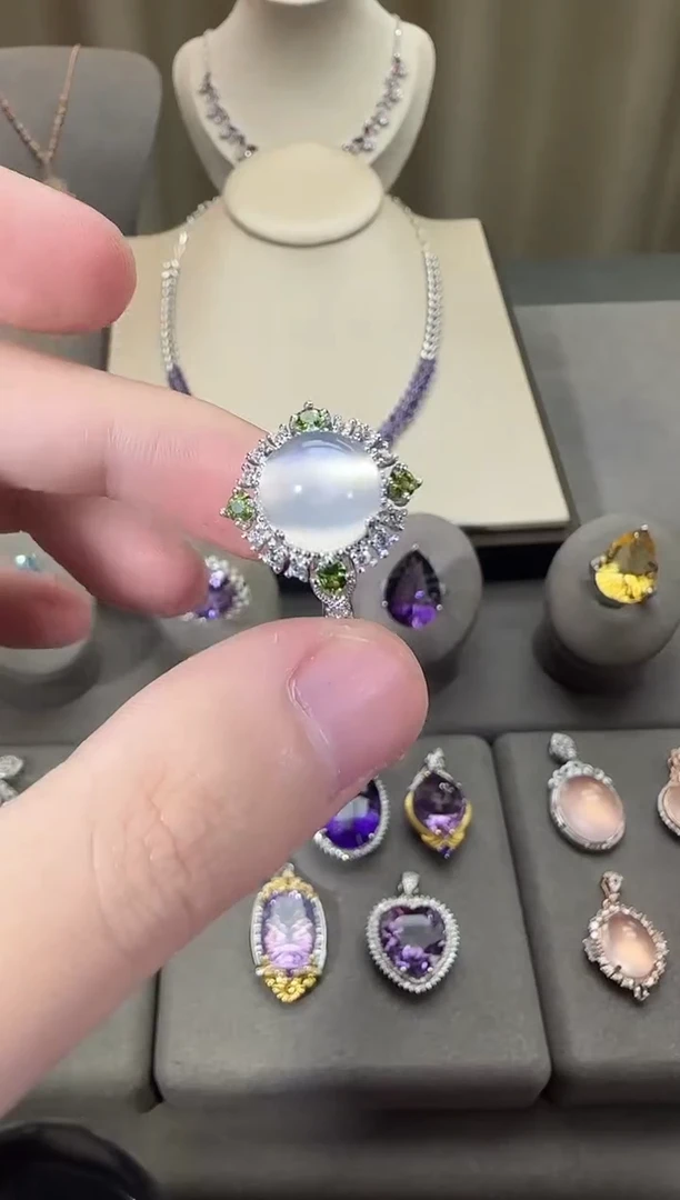 银S925镶嵌戒指月光石10mm戒指设计款