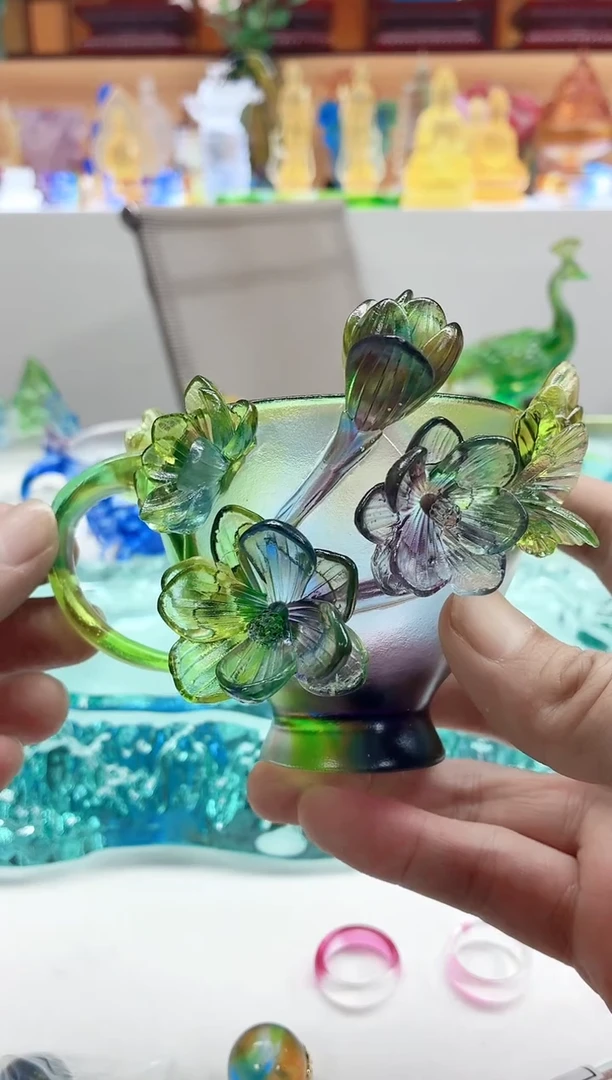 手工艺品琉璃彩色兰花咖啡杯