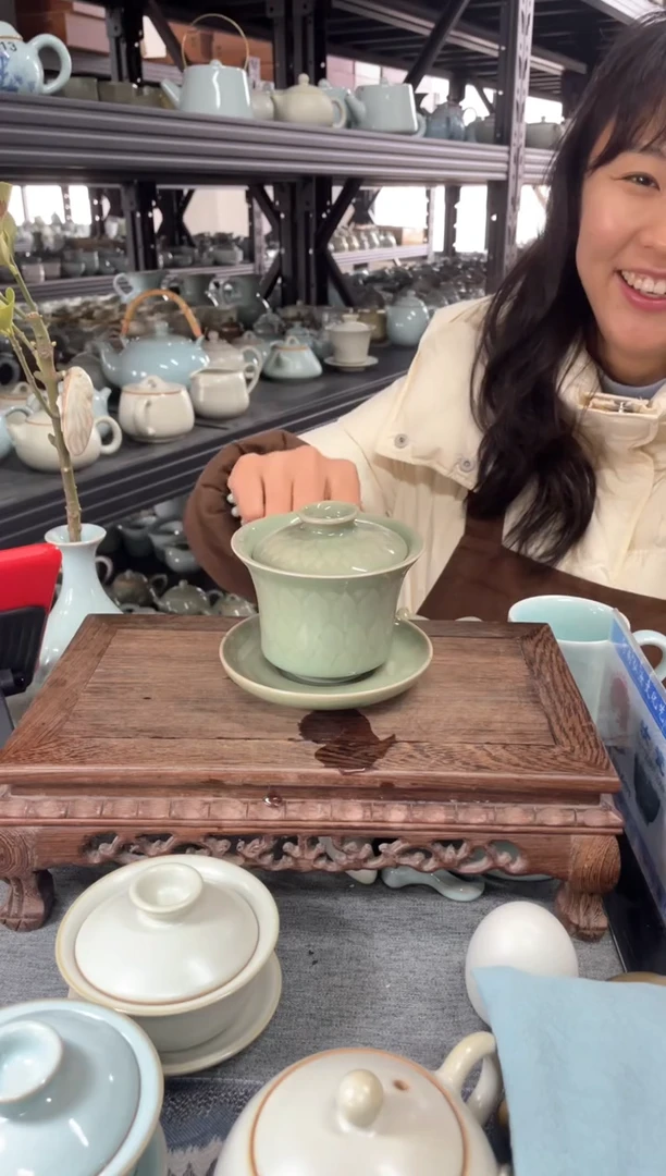 【闪购商品】翠青 手拉雕刻 盖碗 微瑕