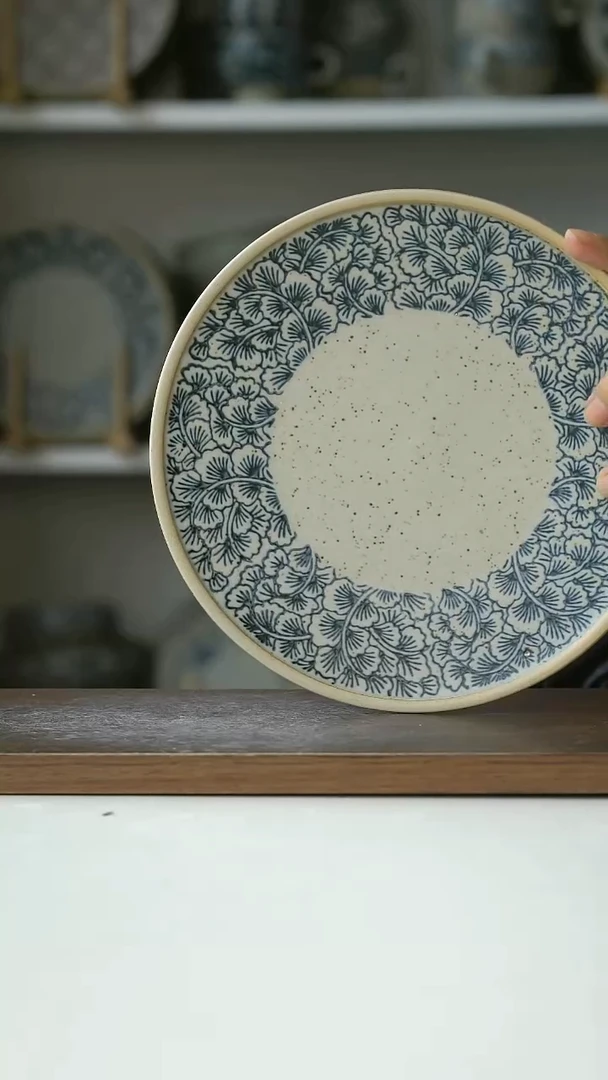 陶瓷粗陶手绘银杏早餐盘21@4-2@