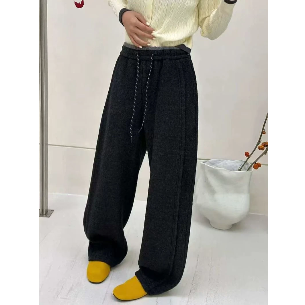 玲家精选3766款号毛呢加绒弯刀裤