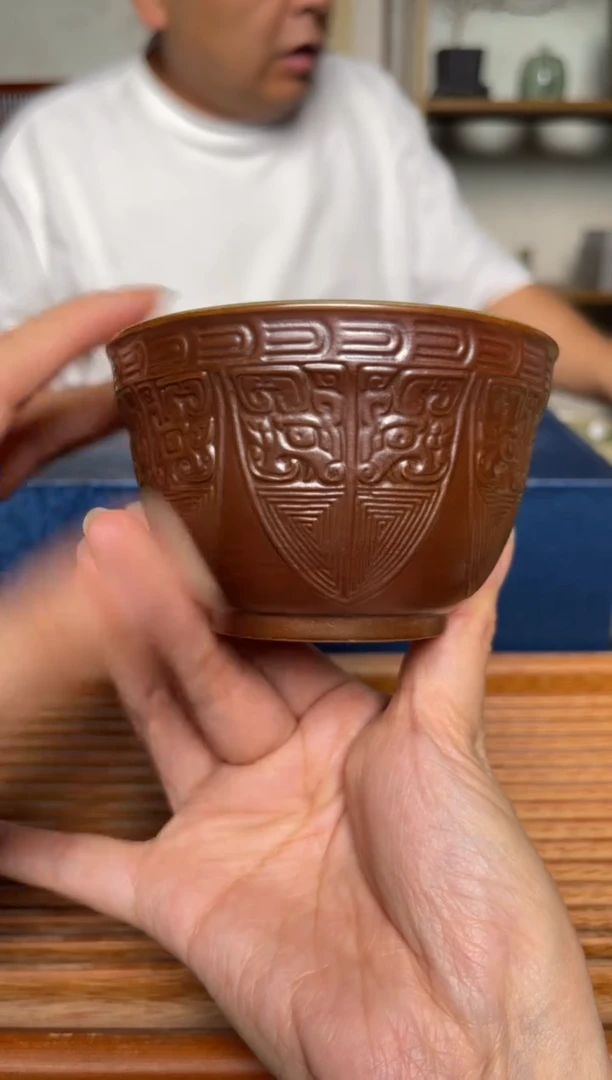 其他耀州窑手工刻花双色秦规杯