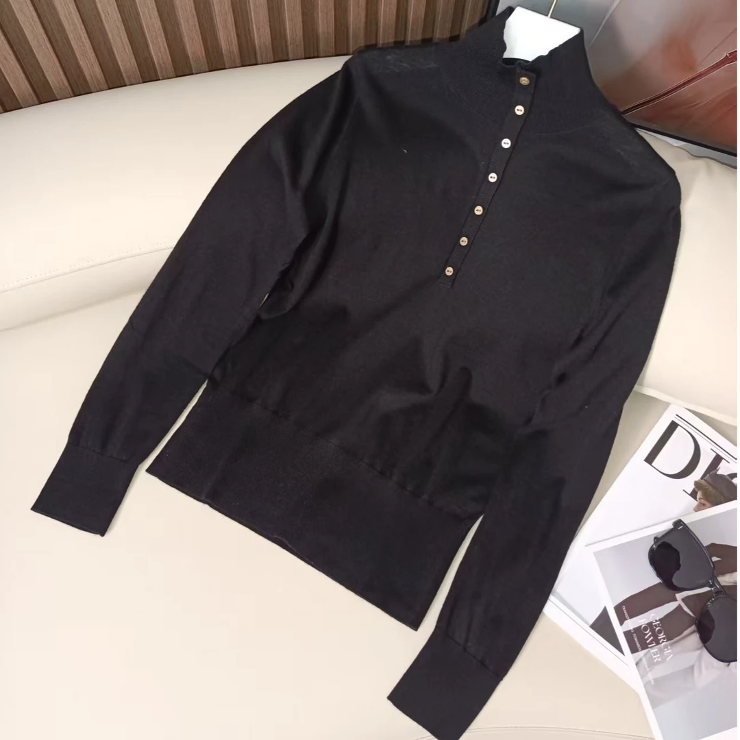 绵羊毛高级感纽扣打底衫舒适显瘦针织百搭高领毛衣M515（D4-2）