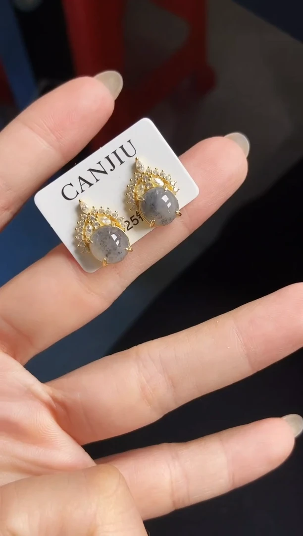 银S925镶嵌翡翠耳饰12