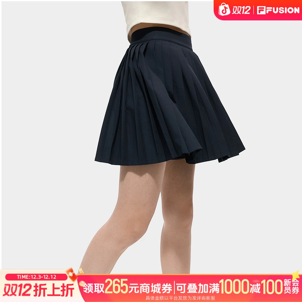 斐乐新款女装夏季显瘦显腿长不规则透气短款百褶梭织裙T11W535803