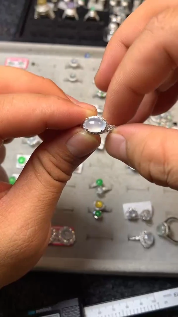 翡翠戒指银S925镶嵌高冰