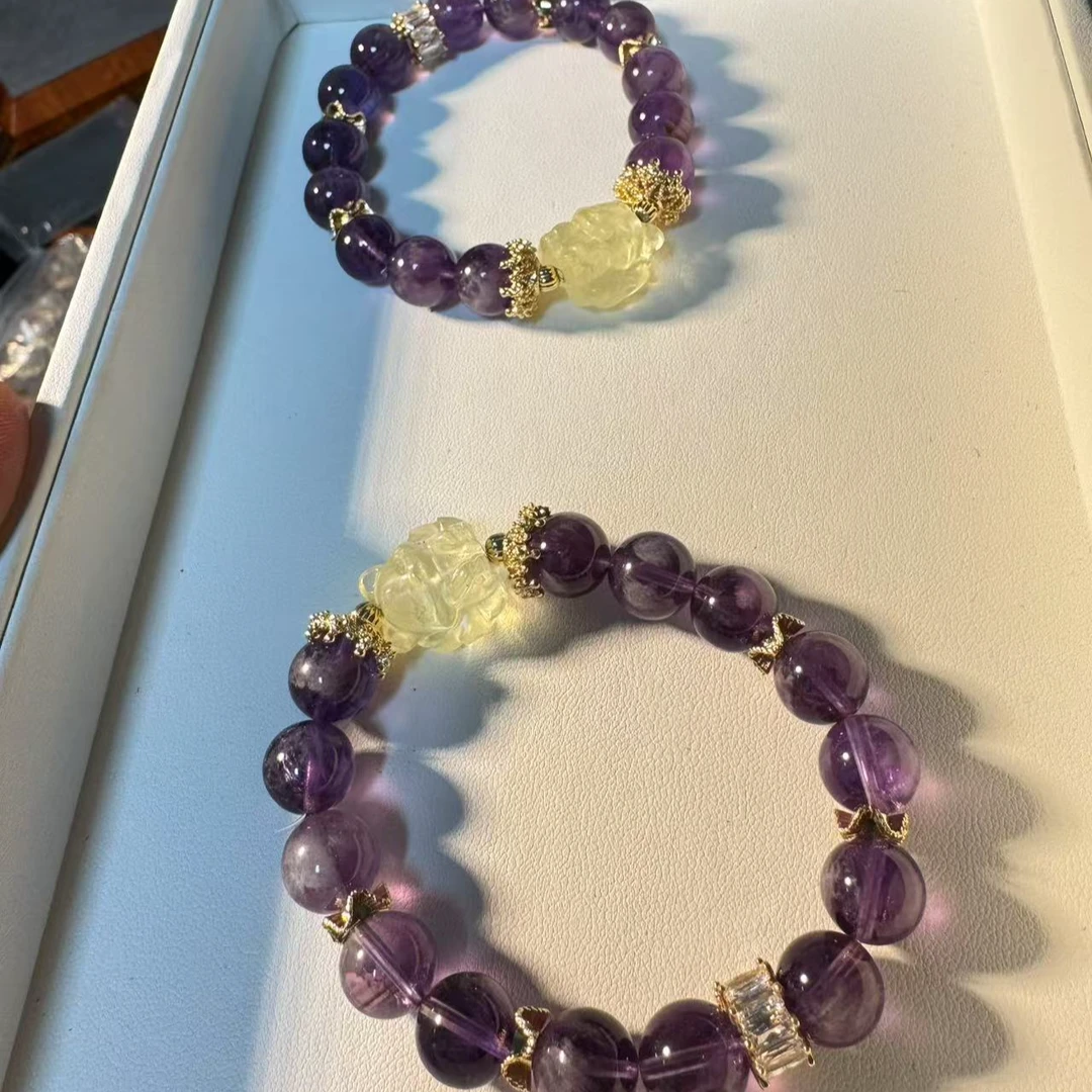 天然紫水晶黄水晶九尾手串 孤品2