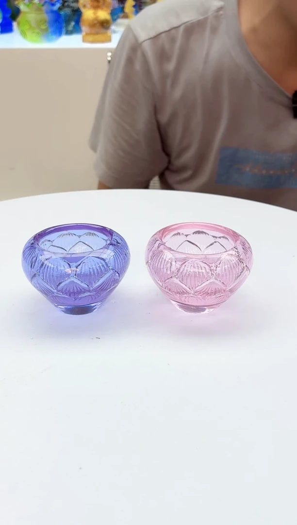 手工艺品琉璃月*兔粉紫色圆满供水杯6.5*4.5公分两个