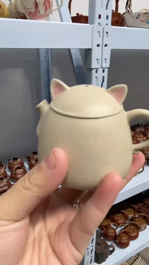 茶壶紫砂白泥猫猫壶微瑕