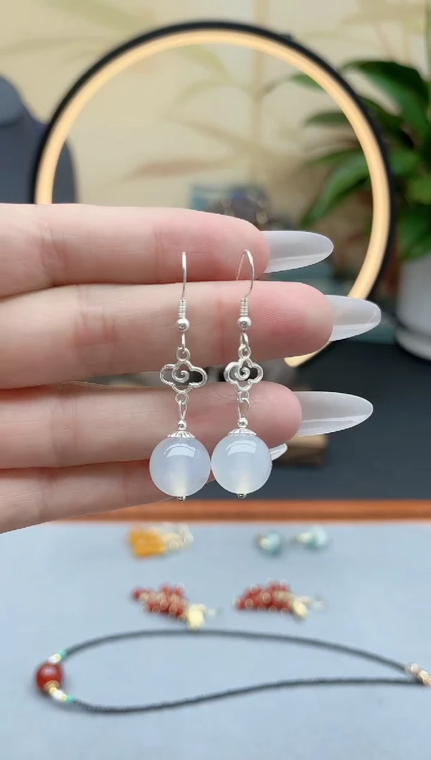 玛瑙/玉髓耳饰银S925镶嵌630