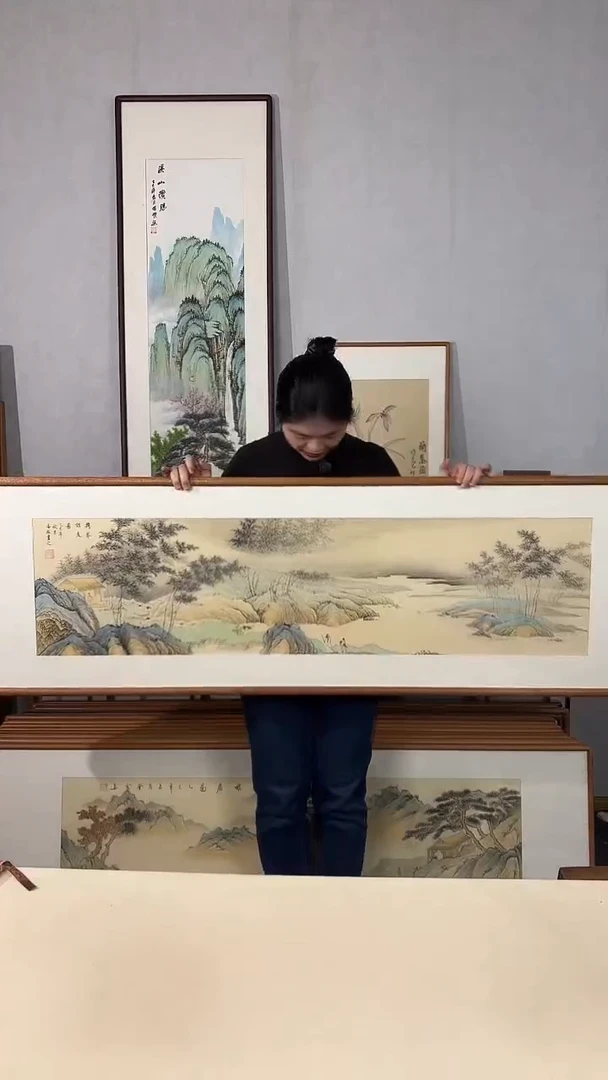 国画手绘*携琴访友*52*172cm带框发货