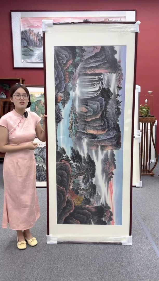 国画手绘 紫气东来 219*88
