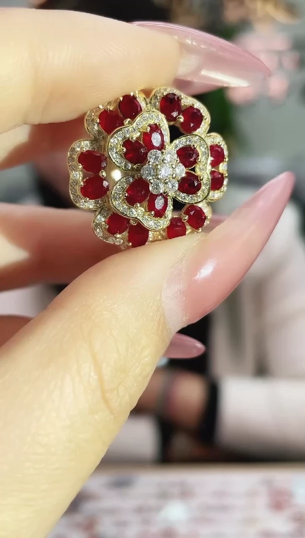 银S925镶嵌戒指红宝石戒指