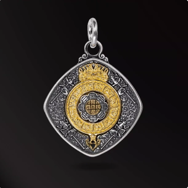 不止不只 原创好运藏传九宫八卦牌护身吊坠 925银可旋转银饰挂件