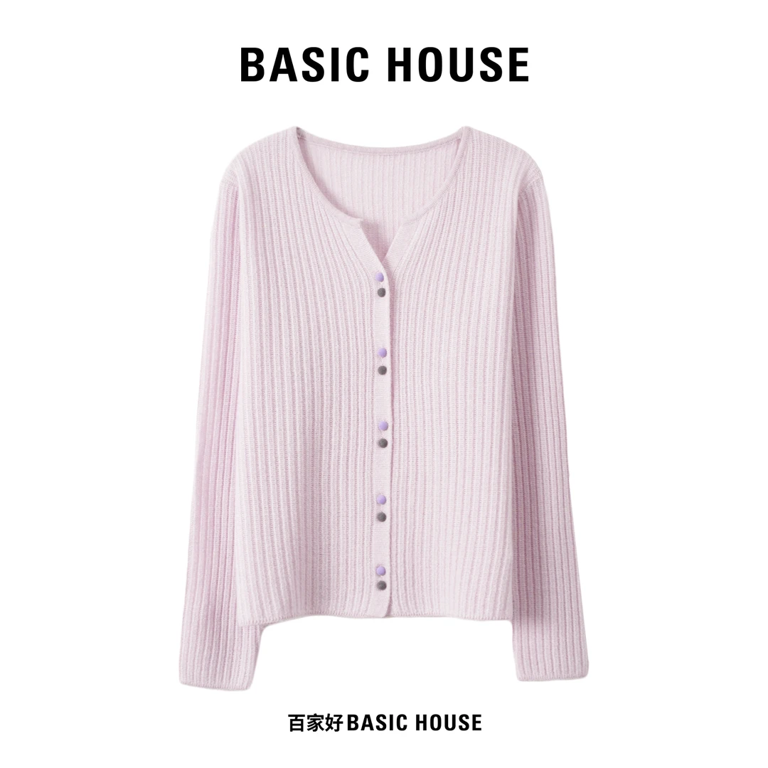 Basic House/百家好2025秋季花纱纹理感设计师款针织衫N852 MM