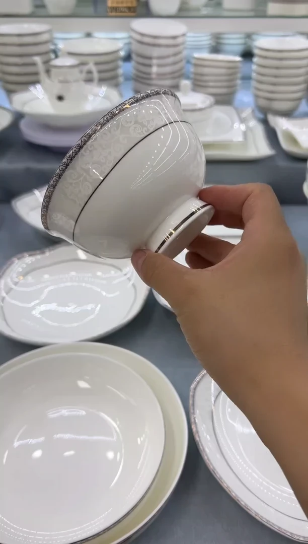 骨瓷玲珑5寸高足碗10个