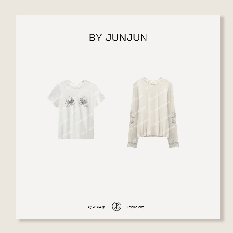 ByJunjun2025春季新款【花臂】 品牌料刺绣长袖T恤C24T711