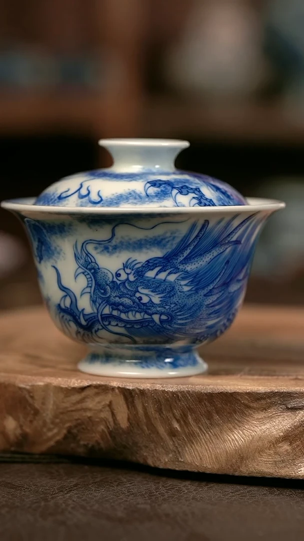 手绘 高温现代瓷 柴 窑 有暇 点工苍龙高足130C