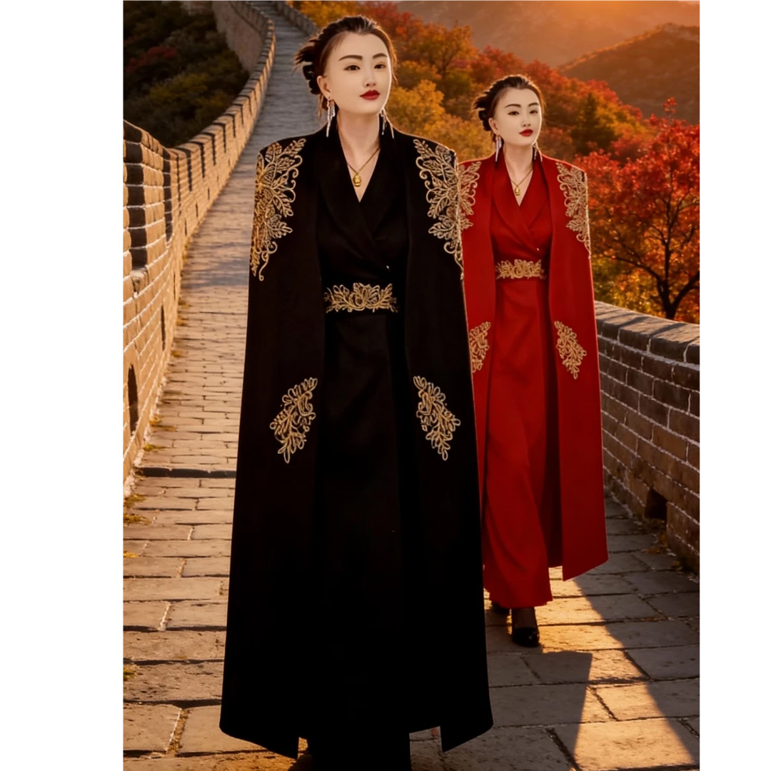 （斗篷刺绣）大衣中国风长袖冬季轻奢气质中式修身优雅女款
