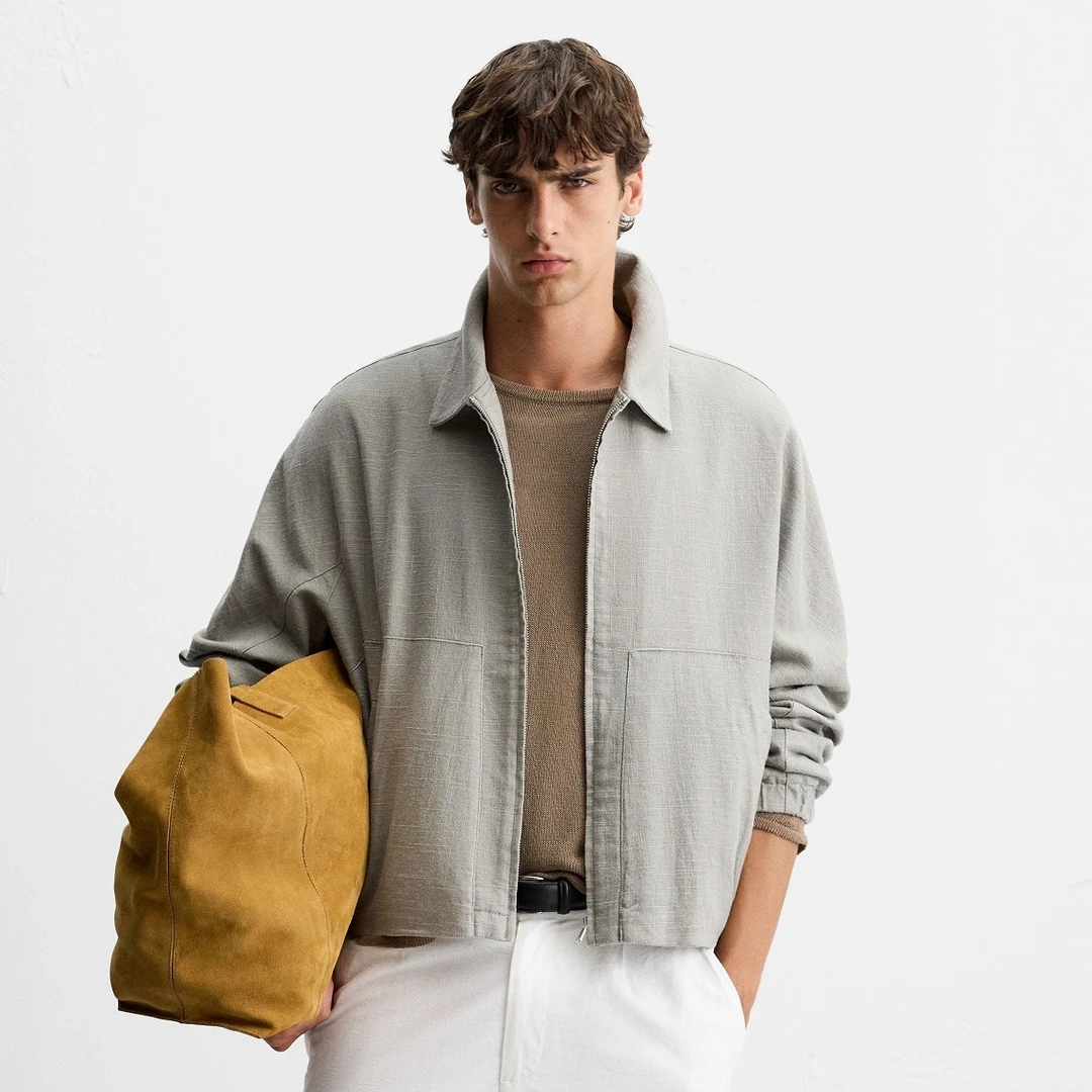 哈灵顿廓形亚麻夹克男女春秋季潮牌休闲宽松美式街头复古翻领外套