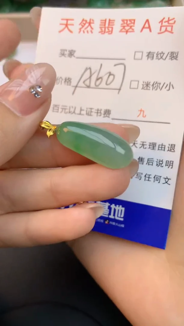 颈饰18K金镶嵌翡翠天然缅甸a货翡翠百元以上9元证书费自理