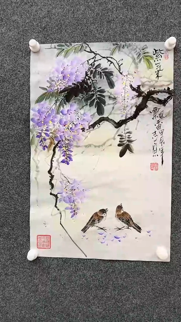 【闪购商品】国画2.17-郑志宗-四尺三开花鸟-101