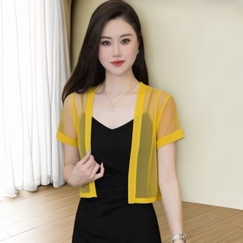 上衣短款坎肩吊带裙披肩网纱冰丝开衫女夏季简约百搭薄款外套外搭